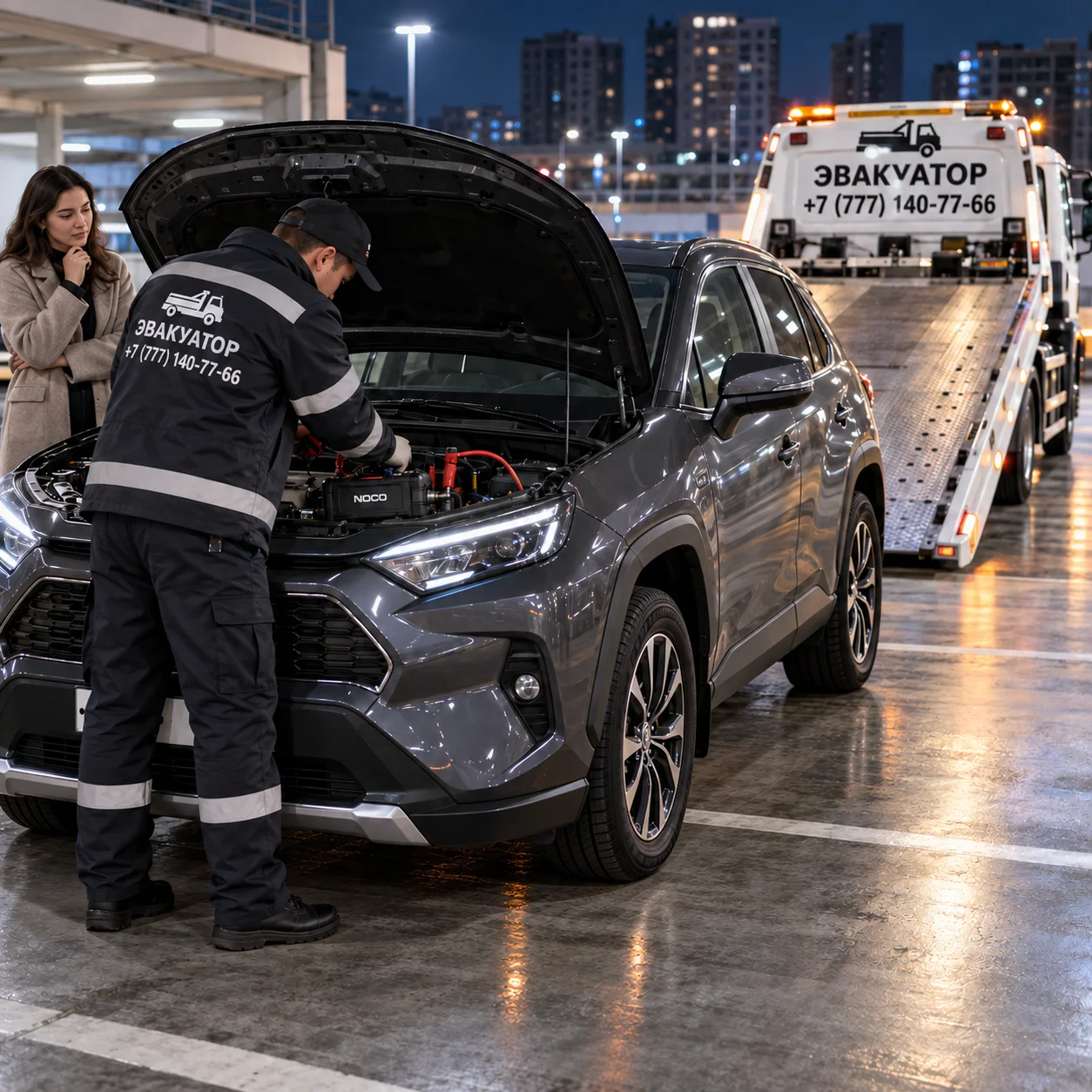 Эвакуация авто с заблокированными колесами и АКПП в паркинге P в Алматы